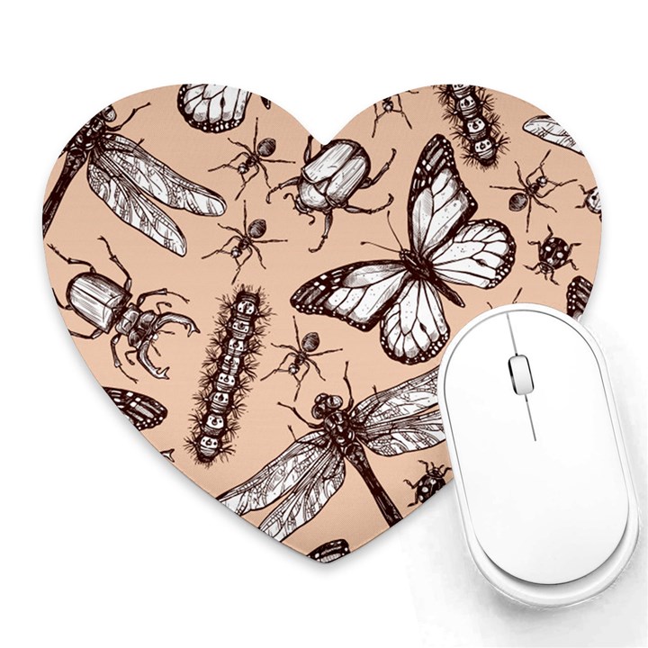 Vintage-drawn-insect-seamless-pattern Heart Mousepads