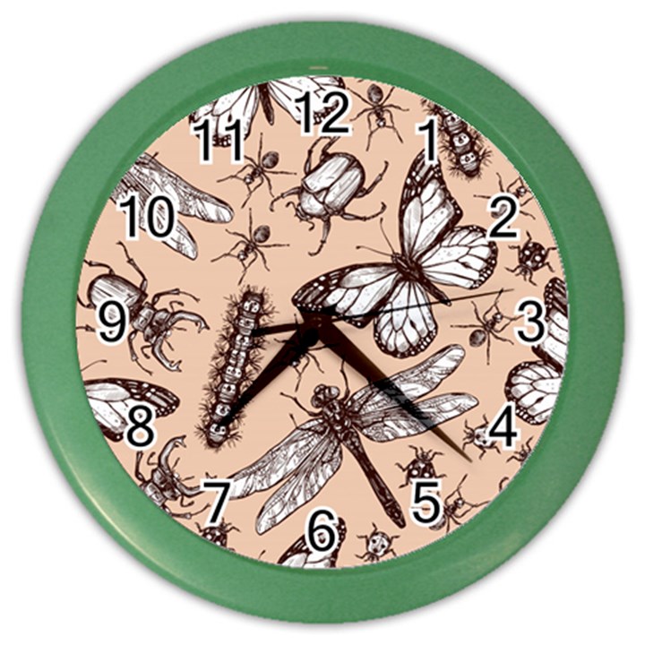 Vintage-drawn-insect-seamless-pattern Color Wall Clock