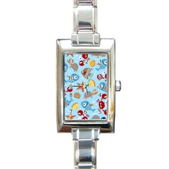 Seamless-pattern-funny-marine-animals-cartoon Rectangle Italian Charm Watch by Jancukart