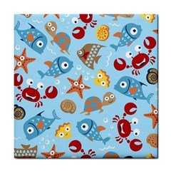 Seamless-pattern-funny-marine-animals-cartoon Tile Coaster