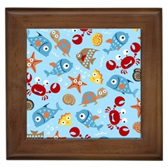 Seamless-pattern-funny-marine-animals-cartoon Framed Tile