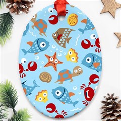 Seamless-pattern-funny-marine-animals-cartoon Ornament (oval)