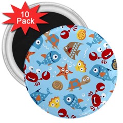 Seamless-pattern-funny-marine-animals-cartoon 3  Magnets (10 Pack)  by Jancukart