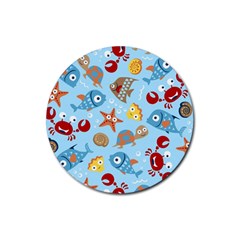 Seamless-pattern-funny-marine-animals-cartoon Rubber Coaster (round)