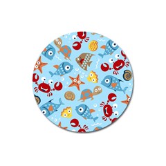 Seamless-pattern-funny-marine-animals-cartoon Magnet 3  (round)