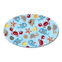 Seamless-pattern-funny-marine-animals-cartoon Oval Magnet