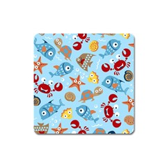 Seamless-pattern-funny-marine-animals-cartoon Square Magnet