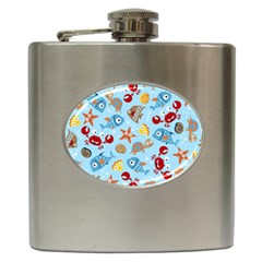 Seamless-pattern-funny-marine-animals-cartoon Hip Flask (6 Oz)