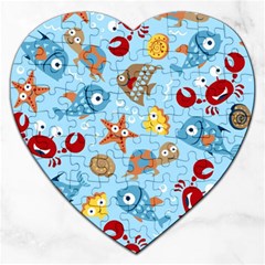 Seamless-pattern-funny-marine-animals-cartoon Jigsaw Puzzle (heart) by Jancukart