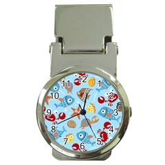 Seamless-pattern-funny-marine-animals-cartoon Money Clip Watches