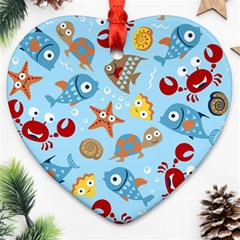 Seamless-pattern-funny-marine-animals-cartoon Heart Ornament (two Sides)