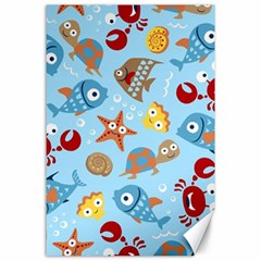 Seamless-pattern-funny-marine-animals-cartoon Canvas 24  X 36 