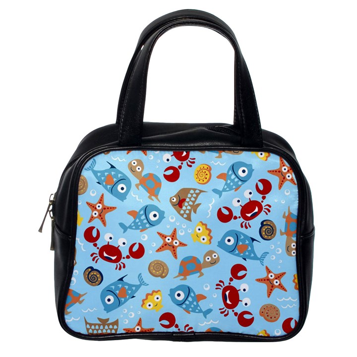 Seamless-pattern-funny-marine-animals-cartoon Classic Handbag (One Side)