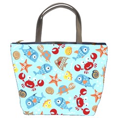 Seamless-pattern-funny-marine-animals-cartoon Bucket Bag