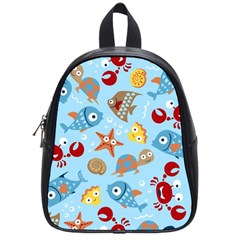 Seamless-pattern-funny-marine-animals-cartoon School Bag (small)