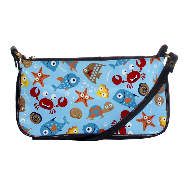 Seamless-pattern-funny-marine-animals-cartoon Shoulder Clutch Bag