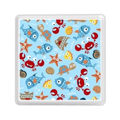 Seamless-pattern-funny-marine-animals-cartoon Memory Card Reader (square)