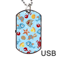 Seamless-pattern-funny-marine-animals-cartoon Dog Tag Usb Flash (one Side)