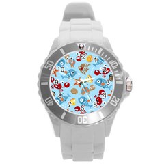 Seamless-pattern-funny-marine-animals-cartoon Round Plastic Sport Watch (l)