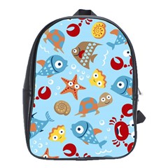 Seamless-pattern-funny-marine-animals-cartoon School Bag (xl)