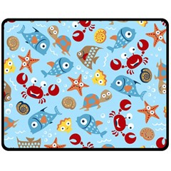 Seamless-pattern-funny-marine-animals-cartoon Double Sided Fleece Blanket (medium) 