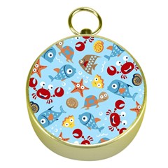 Seamless-pattern-funny-marine-animals-cartoon Gold Compasses