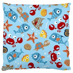 Seamless-pattern-funny-marine-animals-cartoon Large Flano Cushion Case (one Side) by Jancukart