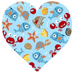 Seamless-pattern-funny-marine-animals-cartoon Wooden Puzzle Heart by Jancukart