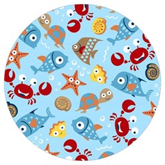 Seamless-pattern-funny-marine-animals-cartoon Round Trivet by Jancukart