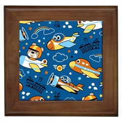 Seamless-pattern-with-nice-planes-cartoon Framed Tile