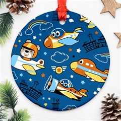 Seamless-pattern-with-nice-planes-cartoon Ornament (round)