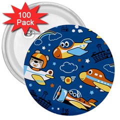 Seamless-pattern-with-nice-planes-cartoon 3  Buttons (100 Pack)  by Jancukart