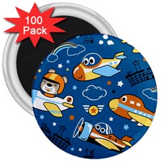 Seamless-pattern-with-nice-planes-cartoon 3  Magnets (100 Pack)