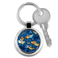 Seamless-pattern-with-nice-planes-cartoon Key Chain (round)