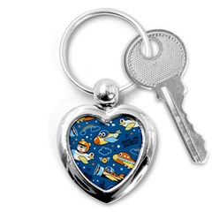 Seamless-pattern-with-nice-planes-cartoon Key Chain (heart)