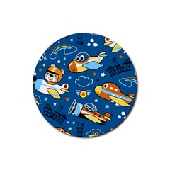 Seamless-pattern-with-nice-planes-cartoon Rubber Coaster (round)