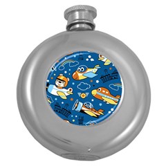 Seamless-pattern-with-nice-planes-cartoon Round Hip Flask (5 Oz) by Jancukart