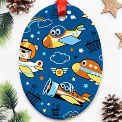 Seamless-pattern-with-nice-planes-cartoon Oval Ornament (two Sides)