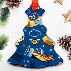 Seamless-pattern-with-nice-planes-cartoon Ornament (christmas Tree) 