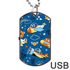 Seamless-pattern-with-nice-planes-cartoon Dog Tag Usb Flash (one Side)