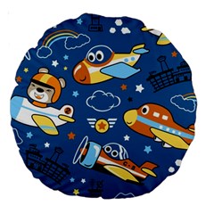 Seamless-pattern-with-nice-planes-cartoon Large 18  Premium Round Cushions