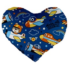 Seamless-pattern-with-nice-planes-cartoon Large 19  Premium Heart Shape Cushions by Jancukart