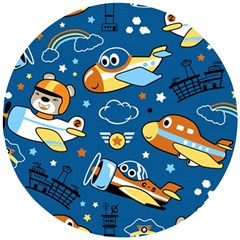 Seamless-pattern-with-nice-planes-cartoon Wooden Puzzle Round by Jancukart