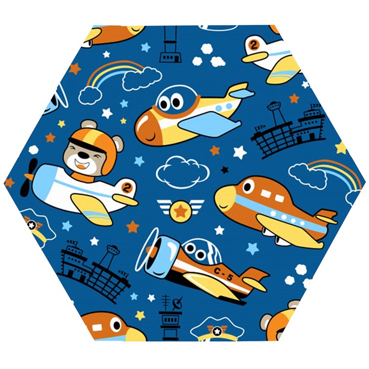 Seamless-pattern-with-nice-planes-cartoon Wooden Puzzle Hexagon