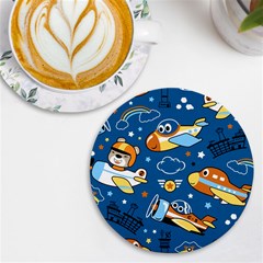 Seamless-pattern-with-nice-planes-cartoon Uv Print Round Tile Coaster