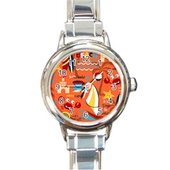 Seamless-pattern-vector-beach-holiday-theme-set Round Italian Charm Watch