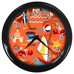 Seamless-pattern-vector-beach-holiday-theme-set Wall Clock (black)