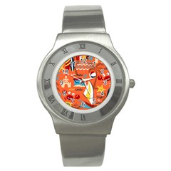 Seamless-pattern-vector-beach-holiday-theme-set Stainless Steel Watch