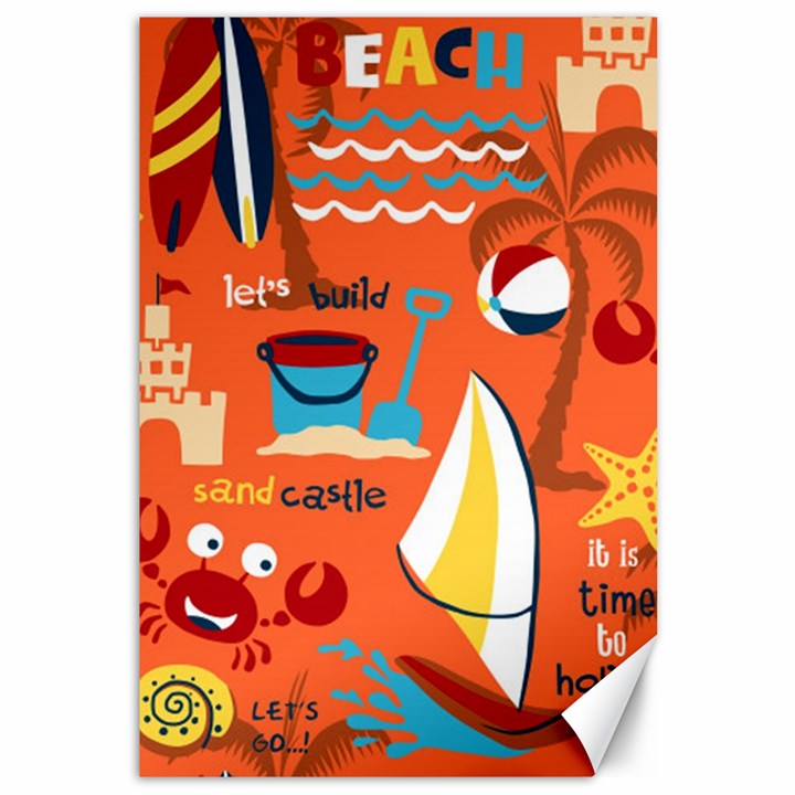 Seamless-pattern-vector-beach-holiday-theme-set Canvas 12  x 18 