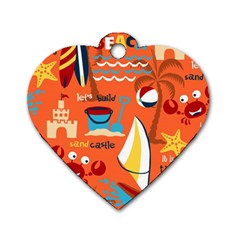 Seamless-pattern-vector-beach-holiday-theme-set Dog Tag Heart (one Side) by Jancukart